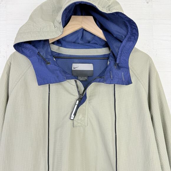Vintage Nike Windbreaker Jacket Men XXL Gray Hooded Half Zip Pullover Ripstop - Picture 2 of 16